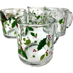 Vintage numbered Christmas Holly Mugs set of 4 made in USA
